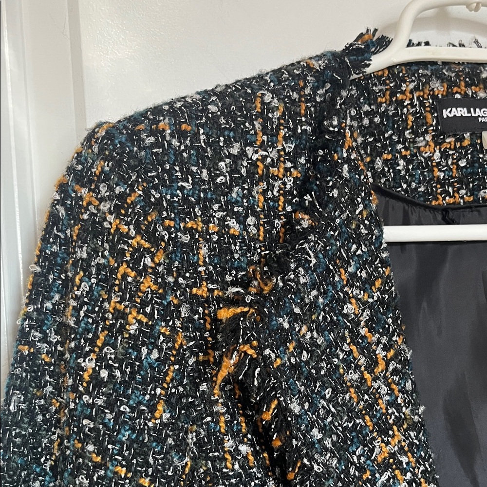 Karl Lagerfeld Mulit-Color Fringe Tweed Blazer Jacket Size 10
